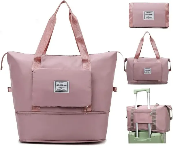 Foldable_Duffle_Bag_For_Travelling_|_Waterproof_And_Large_Travel_Bag_For_Women_Luggage_|_Expandable_&_Multipurpose_Large_Capacity_Weekender_Carry_Bag_For_Women_Travel_(Pink)