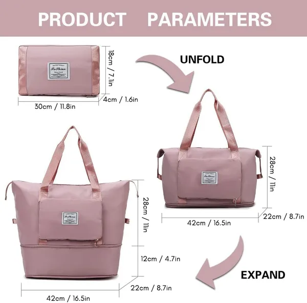 Foldable_Duffle_Bag_For_Travelling_|_Waterproof_And_Large_Travel_Bag_For_Women_Luggage_|_Expandable_&_Multipurpose_Large_Capacity_Weekender_Carry_Bag_For_Women_Travel_(Pink)