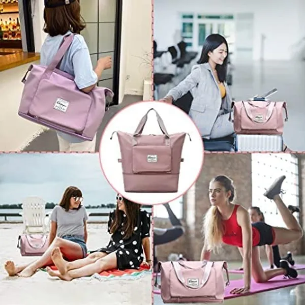 Foldable_Duffle_Bag_For_Travelling_|_Waterproof_And_Large_Travel_Bag_For_Women_Luggage_|_Expandable_&_Multipurpose_Large_Capacity_Weekender_Carry_Bag_For_Women_Travel_(Pink)