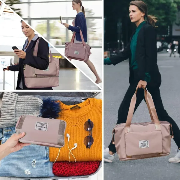 Foldable_Duffle_Bag_For_Travelling_|_Waterproof_And_Large_Travel_Bag_For_Women_Luggage_|_Expandable_&_Multipurpose_Large_Capacity_Weekender_Carry_Bag_For_Women_Travel_(Pink)