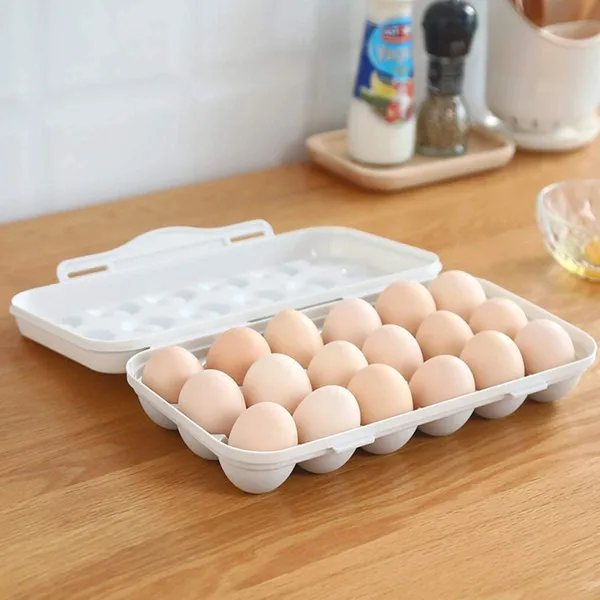 Egg_Tray_18_Grid_Egg_Holder_For_Kitchen_Holder_Fridge/Freezer_Stackable_Holder_Plastic_Carrier_Cases/Double_Layer_Egg_Box_Home_Hotel_Organizer_Egg_Container_Box_(Cream)