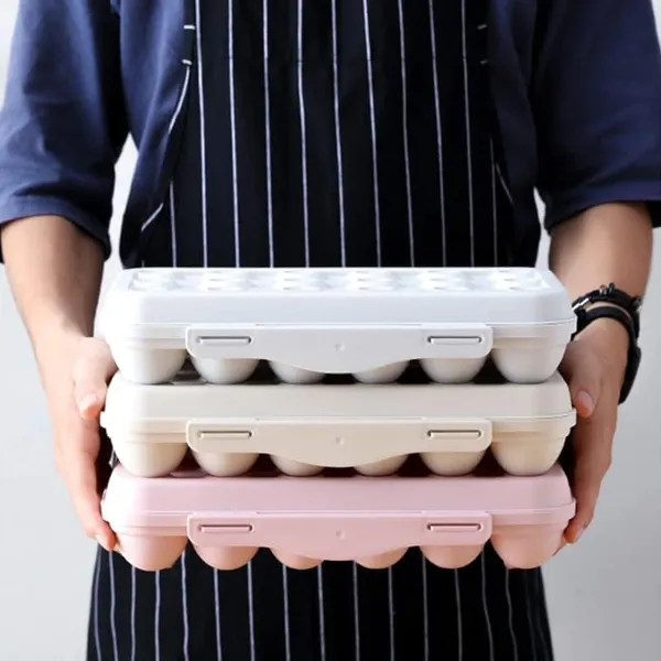 Egg_Tray_18_Grid_Egg_Holder_For_Kitchen_Holder_Fridge/Freezer_Stackable_Holder_Plastic_Carrier_Cases/Double_Layer_Egg_Box_Home_Hotel_Organizer_Egg_Container_Box_(Cream)