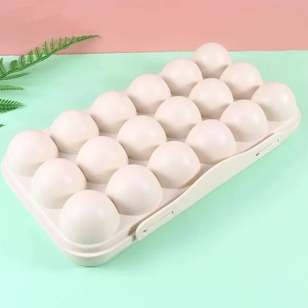 Egg_Tray_18_Grid_Egg_Holder_For_Kitchen_Holder_Fridge/Freezer_Stackable_Holder_Plastic_Carrier_Cases/Double_Layer_Egg_Box_Home_Hotel_Organizer_Egg_Container_Box_(Cream)