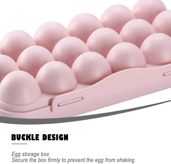 _Egg_Tray_18_Grid_Holder_For_Kitchen_Fridge/Freezer_-_Stackable_Plastic_Carrier_Case,_Double_Layer_Box_For_Home,_Hotel_-_Organizer_Container_(Pink)