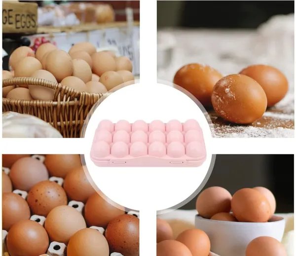 _Egg_Tray_18_Grid_Holder_For_Kitchen_Fridge/Freezer_-_Stackable_Plastic_Carrier_Case,_Double_Layer_Box_For_Home,_Hotel_-_Organizer_Container_(Pink)