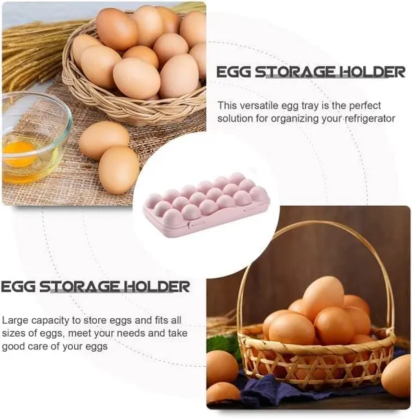 _Egg_Tray_18_Grid_Holder_For_Kitchen_Fridge/Freezer_-_Stackable_Plastic_Carrier_Case,_Double_Layer_Box_For_Home,_Hotel_-_Organizer_Container_(Pink)
