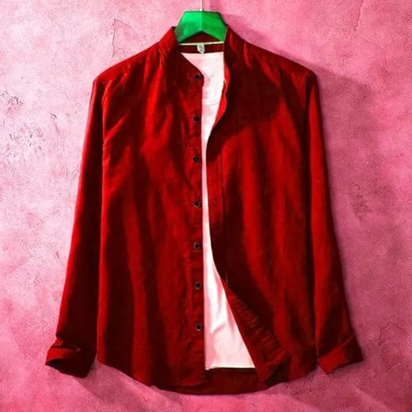 Rebelify_Mens_Red_Cotton_Blend_Solid_Regular_Relaxed_Fit_Long_Sleeve_Chinese_Collar_Button_Down_Formal_XL_Size_Shirt_(Formal_PC_Full_Sleeve_Red_(XL))