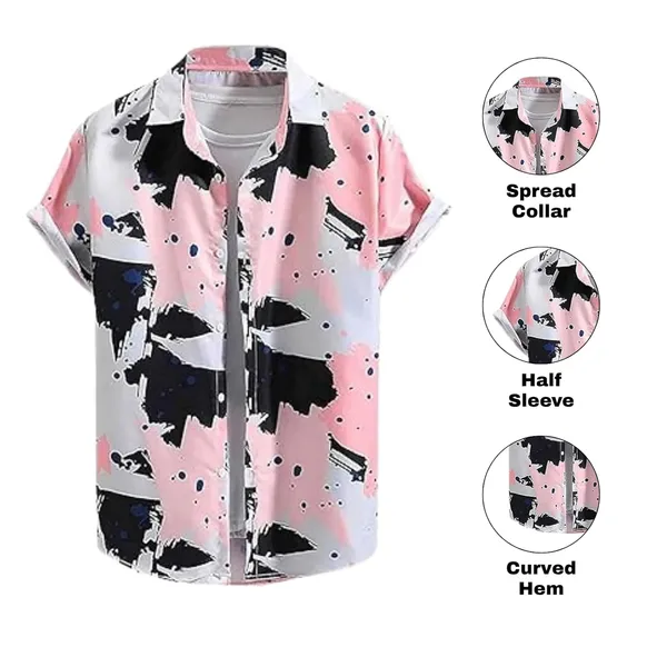 Rebelify_Men's_Lycra_Bland_Shirt_with_Half_Sleeves_Button_Down_Closure_Round_Collar_Neck_Printed_Pattern_Relaxed_Fit_and_Standard_Length_Pink,_Orange