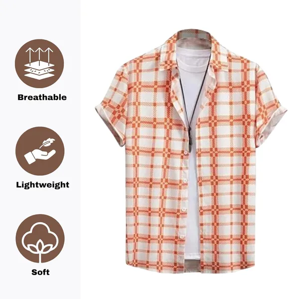 Rebelify_Men's_Lycra_Bland_Shirt_with_Half_Sleeves_Button_Down_Closure_Round_Collar_Neck_Printed_Pattern_Relaxed_Fit_and_Standard_Length_Pink,_Orange