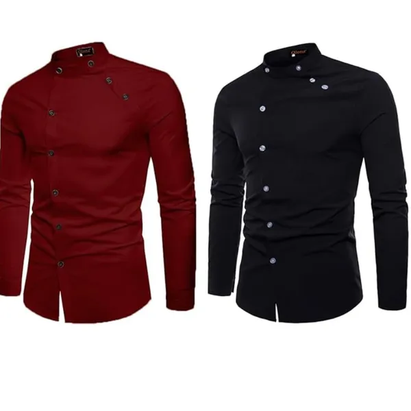 Rebelify_Men_Solid_Casual_Mandarin_Collar_Shirt_||_Combo_Shirt_(Pack_of_2)_Maroon,_Black