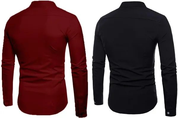 Rebelify_Men_Solid_Casual_Mandarin_Collar_Shirt_||_Combo_Shirt_(Pack_of_2)_Maroon,_Black