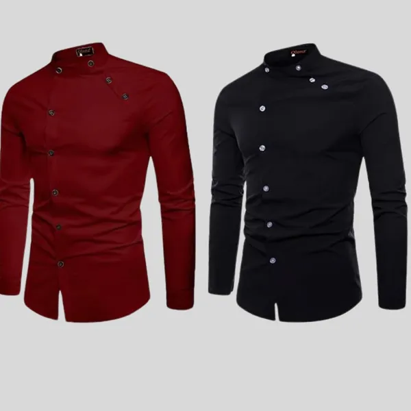 Rebelify_Men_Solid_Casual_Mandarin_Collar_Shirt_||_Combo_Shirt_(Pack_of_2)_Maroon,_Black