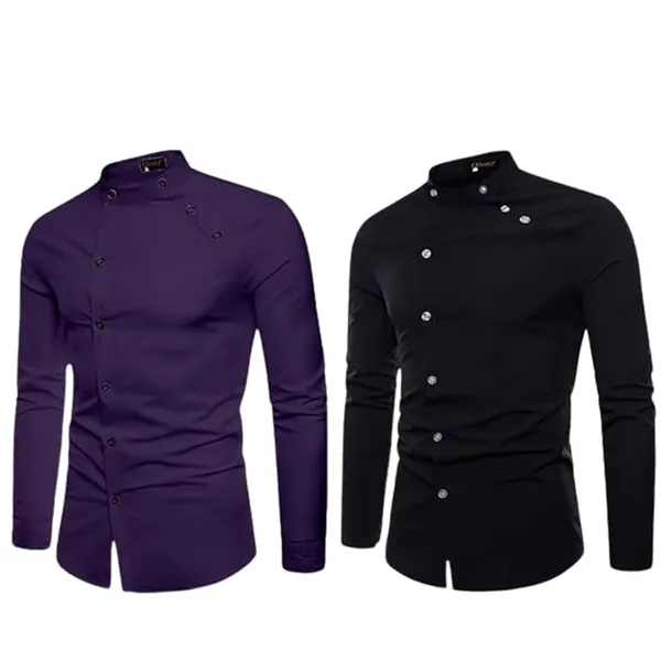 Rebelify_Men_Solid_Casual_Mandarin_Collar_Shirt_||_Combo_Shirt_(Pack_of_2)_Purple,_Black