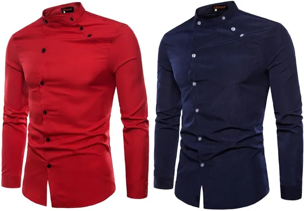 Rebelify_Men_Solid_Casual_Mandarin_Collar_Shirt_||_Combo_Shirt_(Pack_of_2)_Red,_Blue