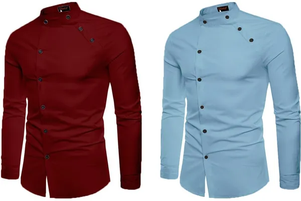 Rebelify_Men_Solid_Casual_Mandarin_Collar_Shirt_||_Combo_Shirt_(Pack_of_2)