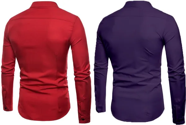 Rebelify_Men_Solid_Casual_Mandarin_Collar_Shirt_||_Combo_Shirt_(Pack_of_2)_Purple,_Red