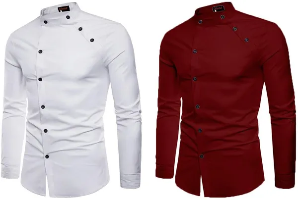 Rebelify_Men_Solid_Casual_Mandarin_Collar_Shirt_||_Combo_Shirt_(Pack_of_2)_White,_Maroon
