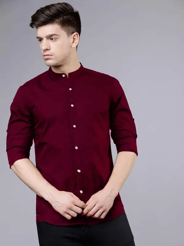 Rebelify_Men's_Cotton_Blend_Blue_Regular_Fit_and_Button_Down_Long_Sleeve_Mandarian_Neck_Chinese_Collard_S_to_XL_Size_Shirt._(PC_Full_Sleeve_Blue_(XL))