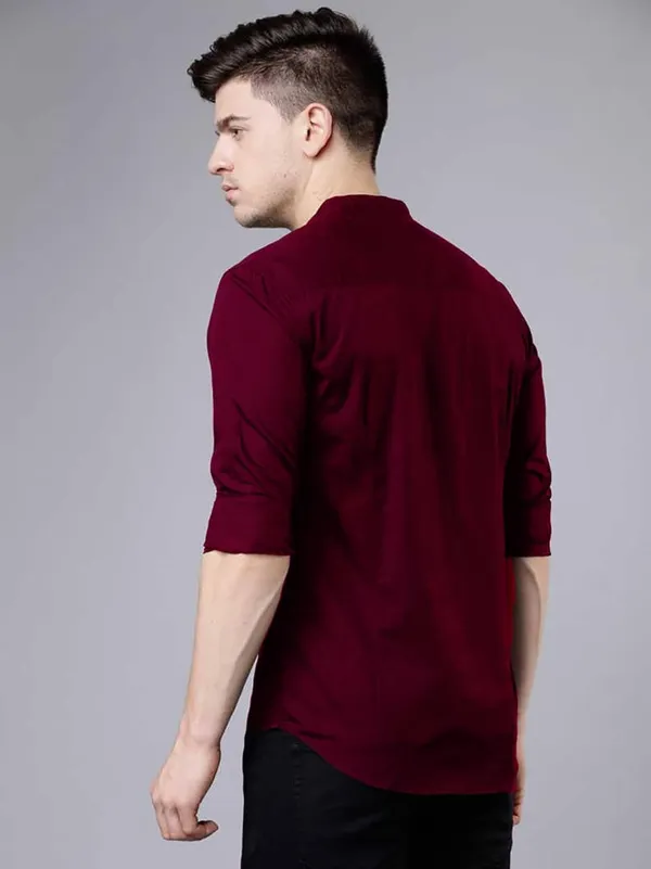 Rebelify_Men's_Cotton_Blend_Maroon_Regular_Fit_and_Button_Down_Long_Sleeve_Mandarian_Neck_Chinese_Collard_S_to_XL_Size_Shirt._(PC_Full_Sleeve_Maroon_(XL))
