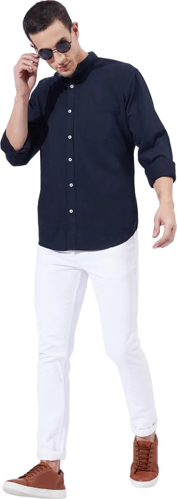 Rebelify_Men's_Chinese_Collar_Shirt_-_Modern_Stand-Up_Collar,_Slim_Fit,_Casual_&_Semi-Formal_Shirt_Blue