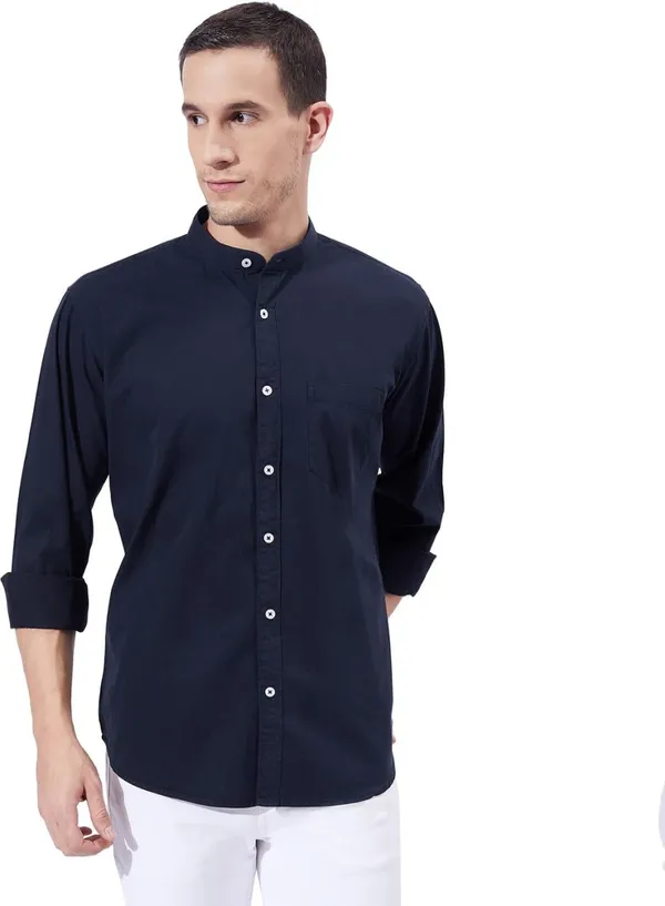 Rebelify_Men's_Chinese_Collar_Shirt_-_Modern_Stand-Up_Collar,_Slim_Fit,_Casual_&_Semi-Formal_Shirt_Blue