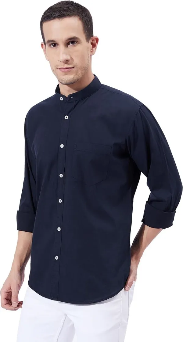 Rebelify_Men's_Chinese_Collar_Shirt_-_Modern_Stand-Up_Collar,_Slim_Fit,_Casual_&_Semi-Formal_Shirt_Blue