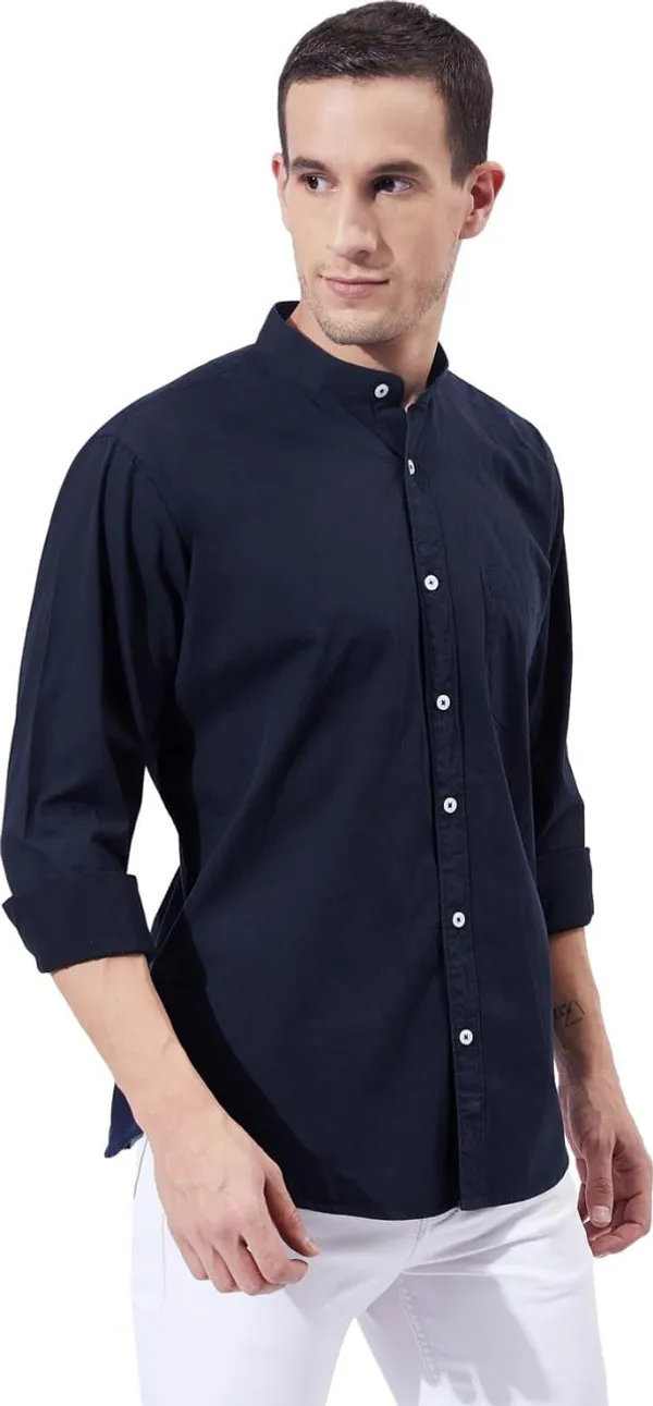 Rebelify_Men's_Chinese_Collar_Shirt_-_Modern_Stand-Up_Collar,_Slim_Fit,_Casual_&_Semi-Formal_Shirt_Blue