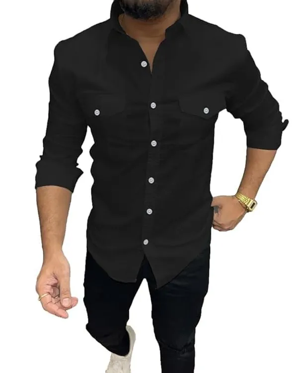 Rebelify_Double_Pocket_with_Flap_Men_Casual_Cotton_Shirt_||_Dual_Pocket_Shirt_Shirt_Black