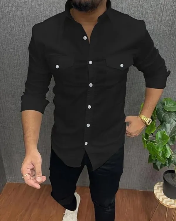 Rebelify_Double_Pocket_with_Flap_Men_Casual_Cotton_Shirt_||_Dual_Pocket_Shirt_Shirt_Black