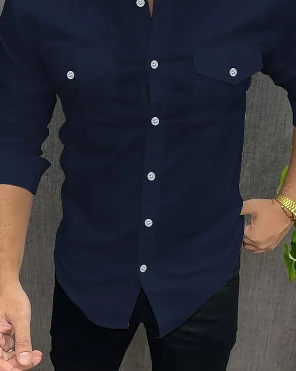 Rebelify_Double_Pocket_with_Flap_Men_Casual_Cotton_Shirt_||_Dual_Pocket_Shirt_Shirt_Blue
