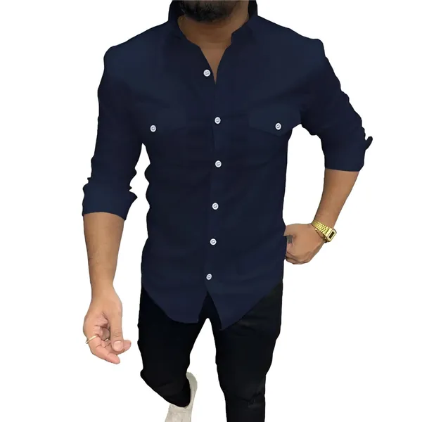 Rebelify_Double_Pocket_with_Flap_Men_Casual_Cotton_Shirt_||_Dual_Pocket_Shirt_Shirt_Blue