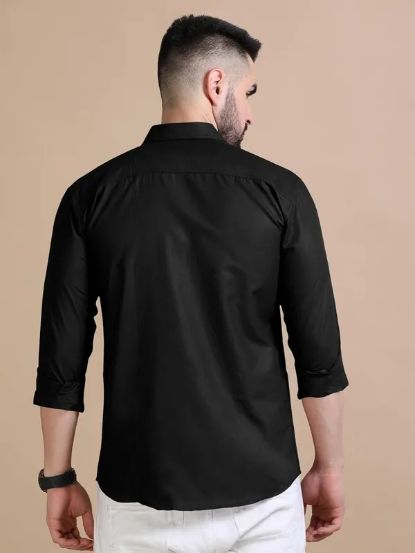 Rebelify_Men's_Double_Pocket_Shirt_�_Classic_Casual_Cotton_Blend_with_Adjustable_Cuffs_Black
