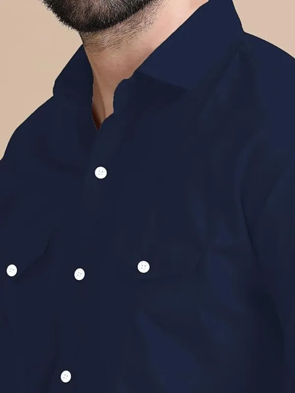 Rebelify_Men's_Double_Pocket_Shirt_�_Classic_Casual_Cotton_Blend_with_Adjustable_Cuffs_Blue