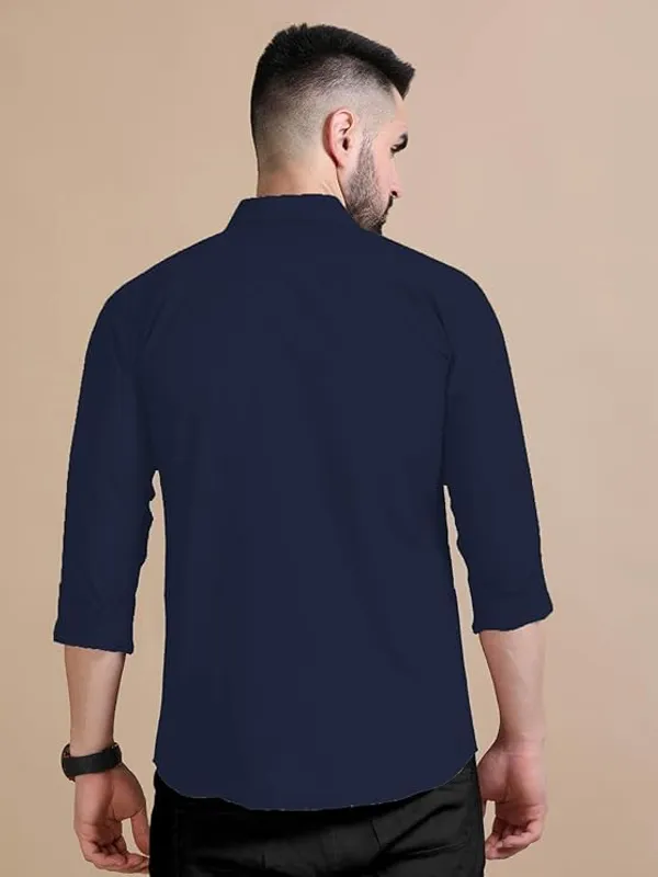 Rebelify_Men's_Double_Pocket_Shirt_�_Classic_Casual_Cotton_Blend_with_Adjustable_Cuffs_Blue