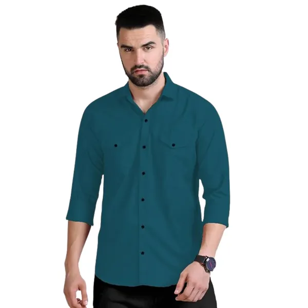 Rebelify_Men's_Double_Pocket_Shirt_�_Classic_Casual_Cotton_Blend_with_Adjustable_Cuffs