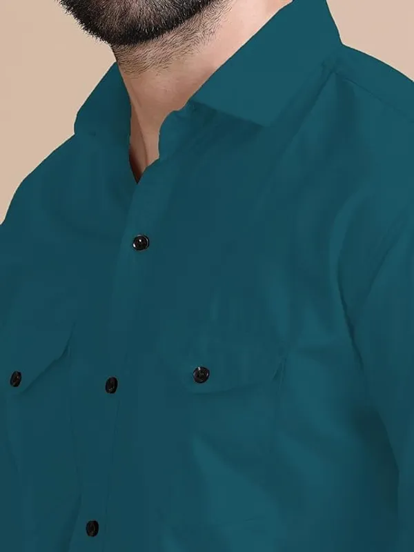 Rebelify_Men's_Double_Pocket_Shirt_�_Classic_Casual_Cotton_Blend_with_Adjustable_Cuffs