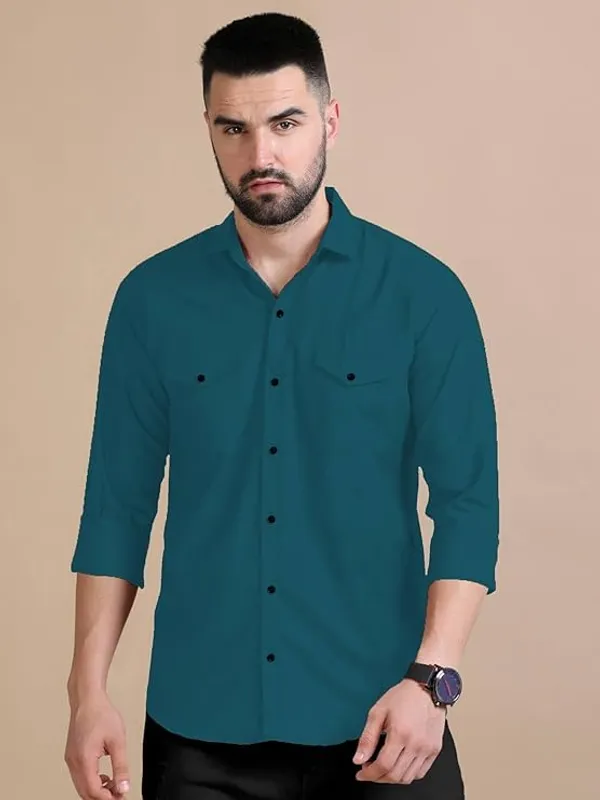 Rebelify_Men's_Double_Pocket_Shirt_�_Classic_Casual_Cotton_Blend_with_Adjustable_Cuffs
