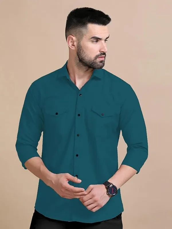 Rebelify_Men's_Double_Pocket_Shirt_�_Classic_Casual_Cotton_Blend_with_Adjustable_Cuffs