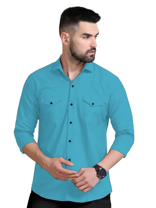 Rebelify_Men's_Double_Pocket_Shirt_�_Classic_Casual_Cotton_Blend_with_Adjustable_Cuffs