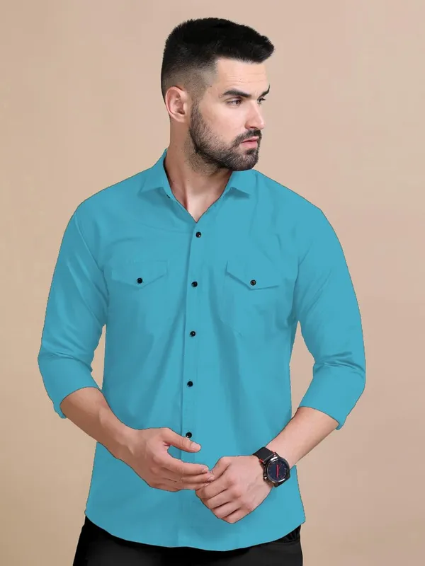 Rebelify_Men's_Double_Pocket_Shirt_�_Classic_Casual_Cotton_Blend_with_Adjustable_Cuffs