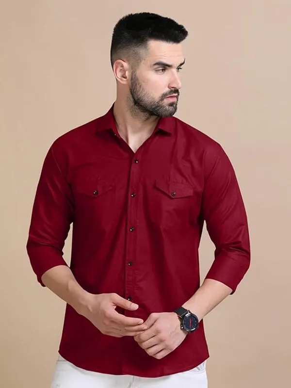 Rebelify_Men's_Cotton_Blend_Shirt_with_Pockets_Full_Sleeves_Collared_Neck_Solid_Pattern_Botton_Down_Closure_Relaxed_Fit_and_Standard_Length_Maroon