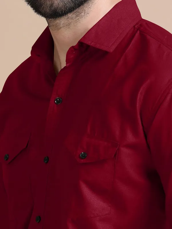Rebelify_Men's_Cotton_Blend_Shirt_with_Pockets_Full_Sleeves_Collared_Neck_Solid_Pattern_Botton_Down_Closure_Relaxed_Fit_and_Standard_Length_Maroon