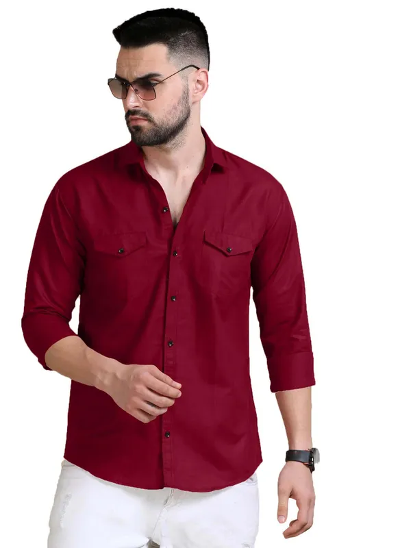 Rebelify_Men's_Cotton_Blend_Shirt_with_Pockets_Full_Sleeves_Collared_Neck_Solid_Pattern_Botton_Down_Closure_Relaxed_Fit_and_Standard_Length_Maroon