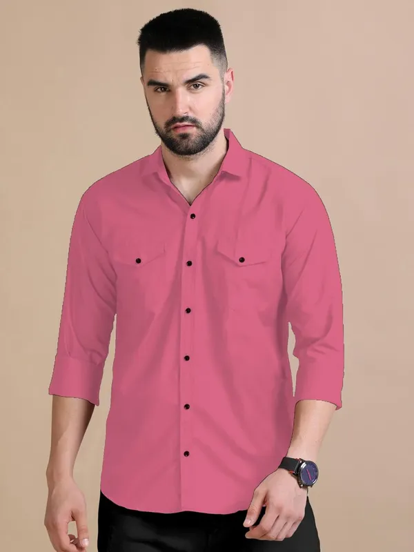 Rebelify_Men's_Cotton_Blend_Shirt_with_Pockets_Full_Sleeves_Collared_Neck_Solid_Pattern_Botton_Down_Closure_Relaxed_Fit_and_Standard_Length_Pink