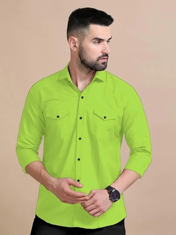 Rebelify_Men's_Double_Pocket_Shirt_�_Classic_Casual_Cotton_Blend_with_Adjustable_Cuffs_Pista