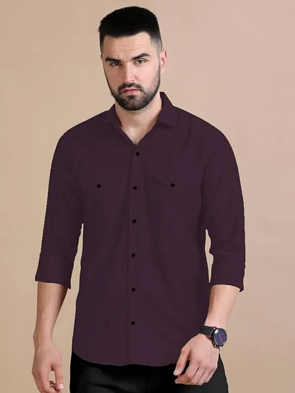 Rebelify_Men's_Double_Pocket_Shirt_�_Classic_Casual_Cotton_Blend_with_Adjustable_Cuffs_Purple