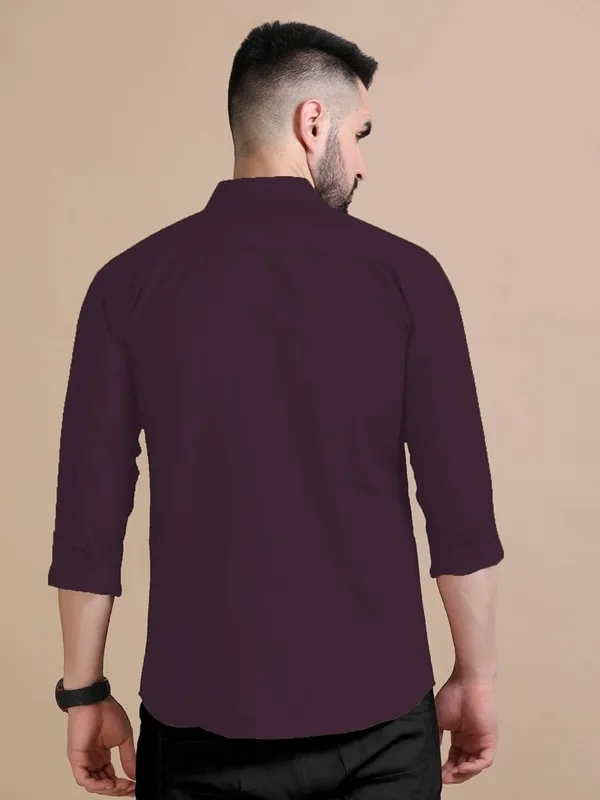 Rebelify_Men's_Double_Pocket_Shirt_�_Classic_Casual_Cotton_Blend_with_Adjustable_Cuffs_Purple