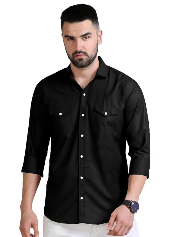 Rebelify_Men's_Double_Pocket_Shirt_�_Classic_Casual_Cotton_Blend_with_Adjustable_Cuffs