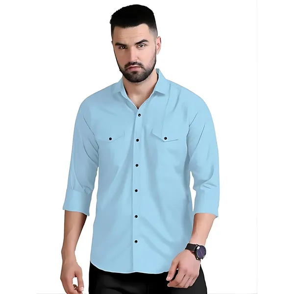 Rebelify_Men's_Double_Pocket_Shirt_�_Classic_Casual_Cotton_Blend_with_Adjustable_Cuffs_Sky_Blue