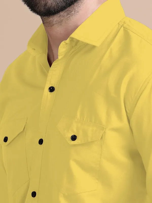 Rebelify_Men's_Double_Pocket_Shirt_�_Classic_Casual_Cotton_Blend_with_Adjustable_Cuffs_Yellow